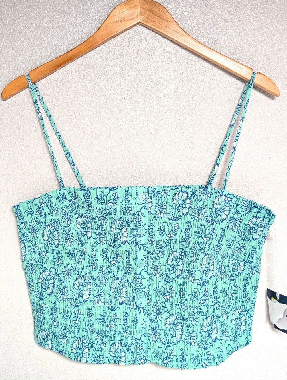 Roller Rabbit X Target Smocked Floral Cropped Tank Top - Aqua Blue